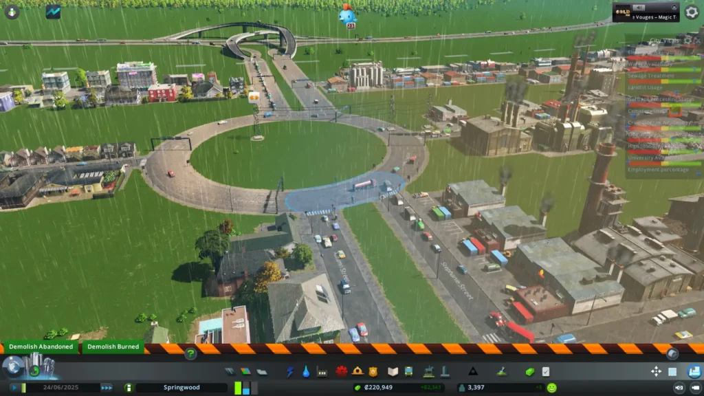 A Cities Skylines roundabout