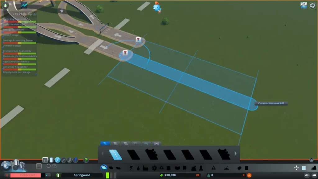 Cities Skylines Beginner Guide - Placing the first road of a new city.